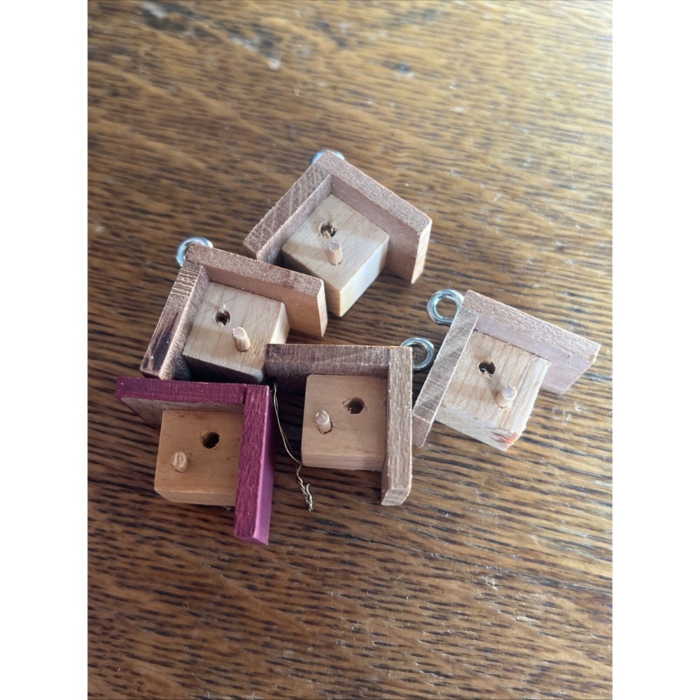 Miniature Wooden Bird Houses Lot of 5 Hanging Ornaments 2cm Nativity Christmas
